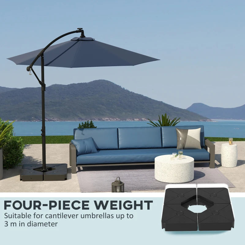 Heavy Duty Cantilever Parasol Base Weights - Set of 4, 64kg Sand or 55kg Water Filled, Black