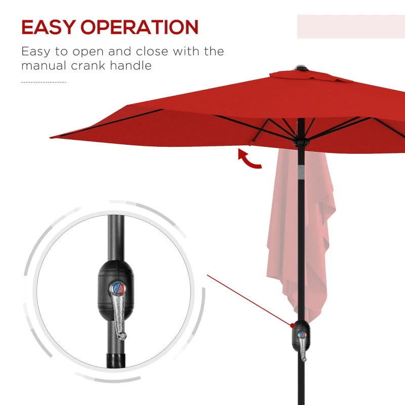 Rectangular Garden Parasol Umbrella 2 x 3m - Wine Red Outdoor Market Sun Shade with Crank & Push Button Tilt, Aluminium Pole, 6 Ribs