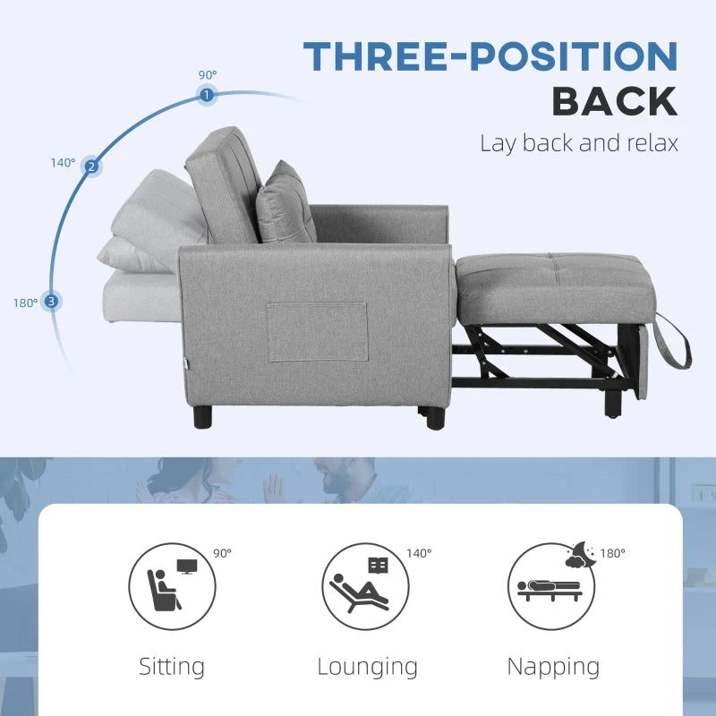 Light Grey Linen-Look Single Chair Bed for Compact Spaces and Versatile Use