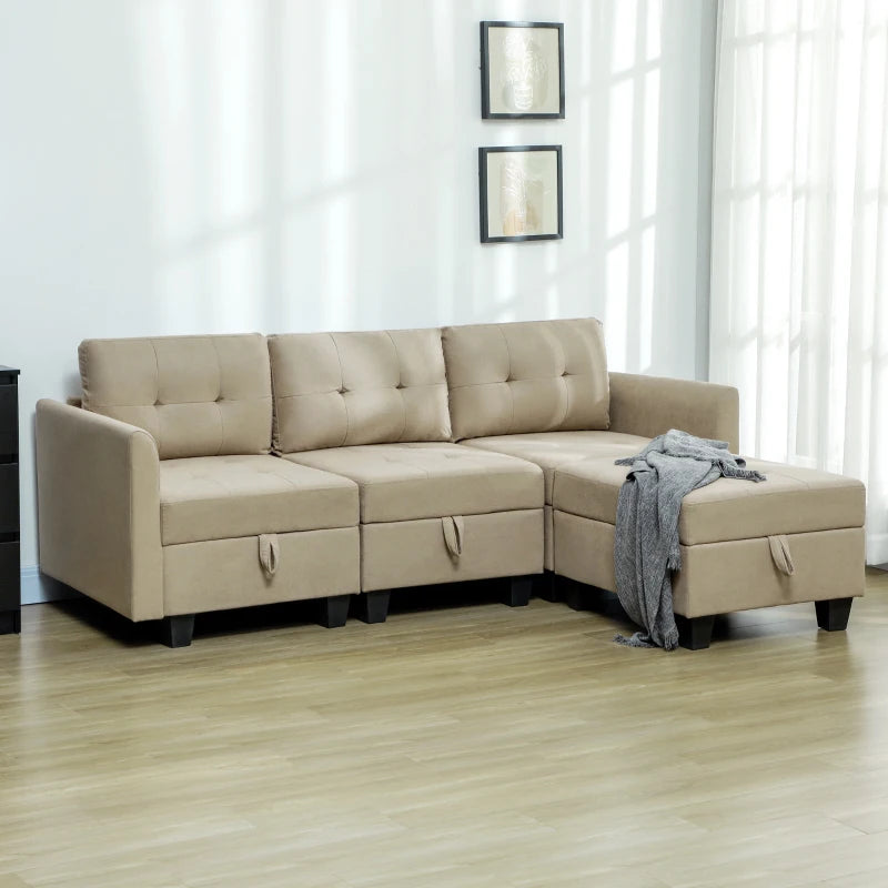 Light Brown 'L' Shape Modular Sofa with Storage for Stylish Living Rooms