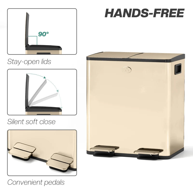 40L Dual Compartment Stainless Steel Trash Bin with Deodoriser Holders - Elegant Gold Tone for Modern Kitchens