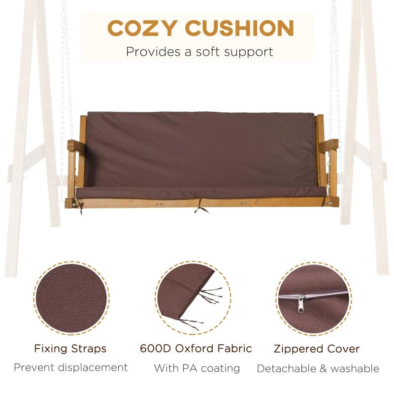 Brown 3-Seater Outdoor Swing Chair with Adjustable Canopy and Padded Cushions