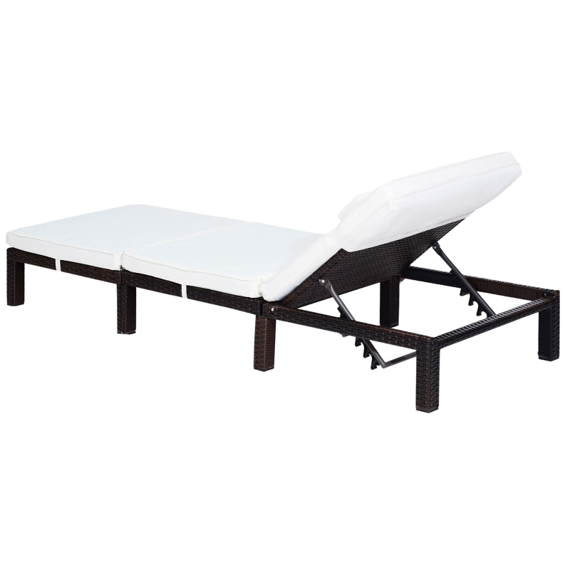 White Rattan Sun Lounger with Padded Cushion & Headrest