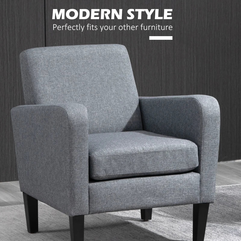 Modern Grey Upholstered Armchairs with Rubber Wood Legs for Living Room and Bedroom Decor