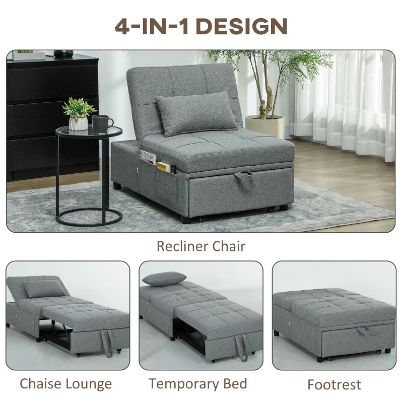 Versatile Dark Grey Four-in-One Sleeper Chair for Compact Living Spaces