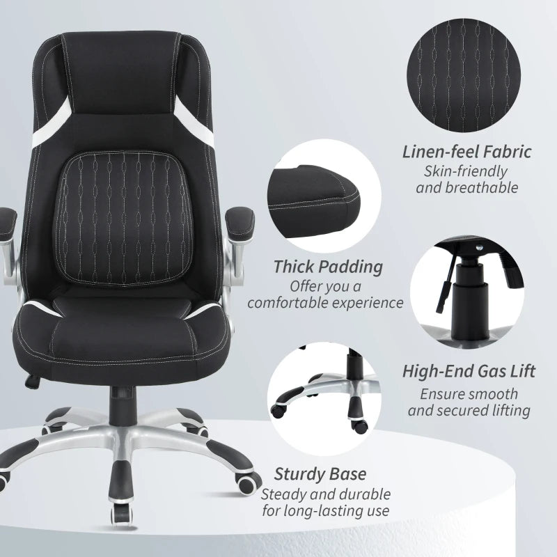 Vinsetto Adjustable Height Linen-Look Office Chair - Stylish Black Ergonomic Design for Home & Office Comfort