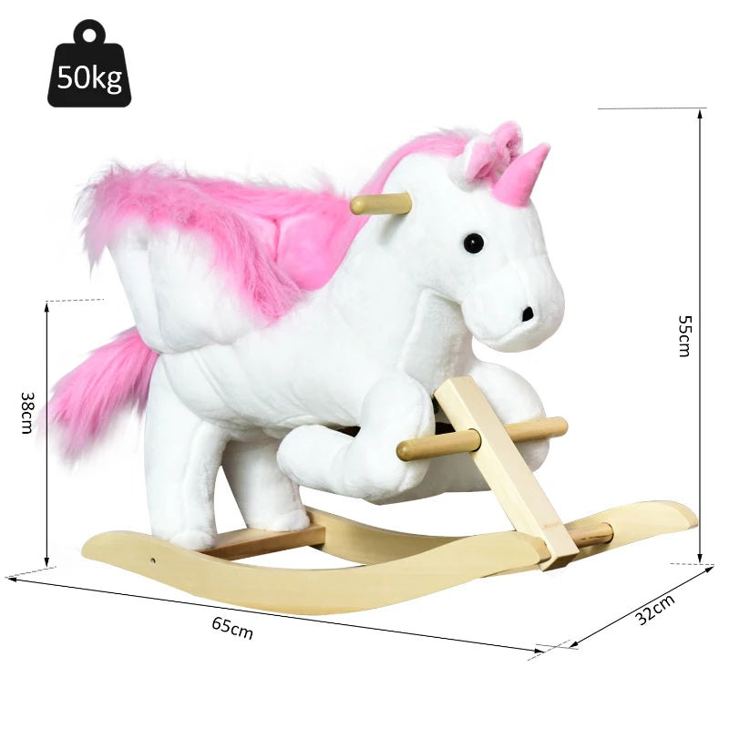 Plush Unicorn Rocking Horse Toy with Music | Wooden Base Rocker for Kids Ages 1.5-3 Years | Fun & Safe