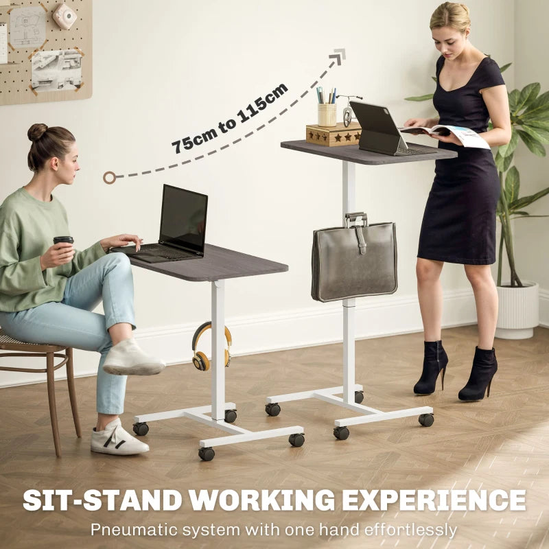 Adjustable Sit-To-Stand Desk 75-115cm - Manual Height Control, Modern White/Grey Finish for Home Office Ergonomics