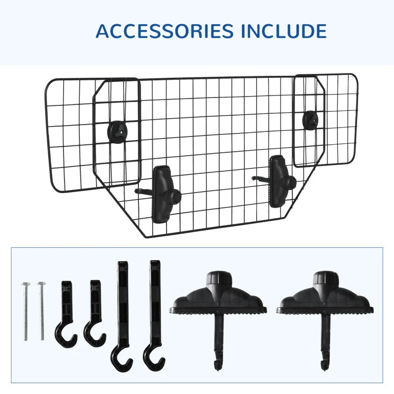 Adjustable Dog Guard for Cars - Metal Mesh Boot Barrier & Pet Headrest, 90-120W x 40.5H cm