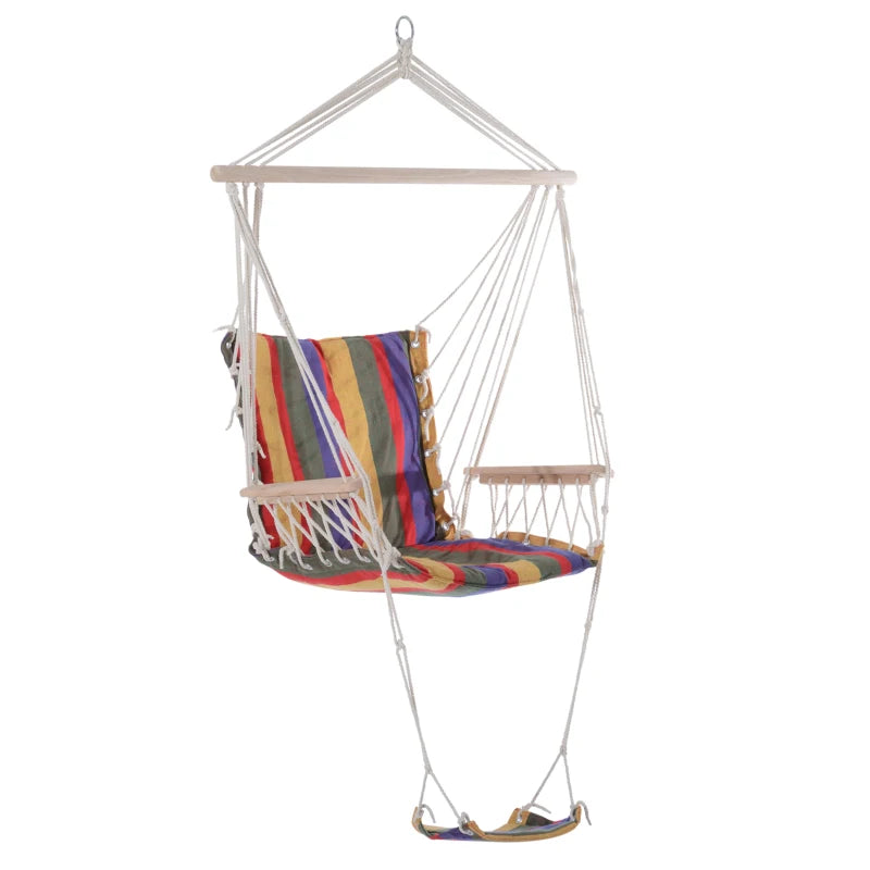Red Hanging Rope Hammock Chair with Padded Seat & Backrest
