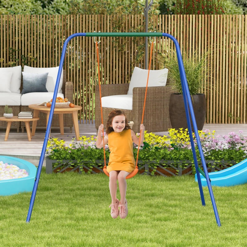 Two-In-One Toddler Garden Swing with Comfortable Seat and Safety Belt in Orange and Blue