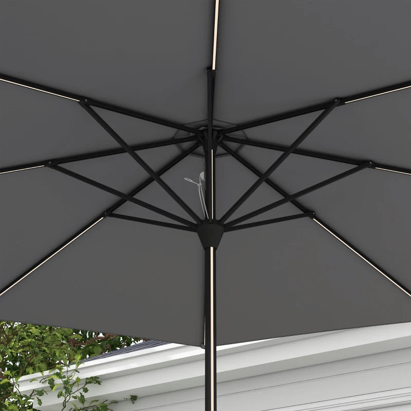Charcoal Grey Solar LED Patio Umbrella with Crank Handle