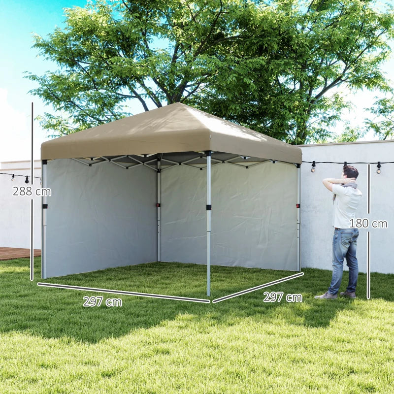 3x3m Khaki Pop Up Gazebo with UPF 30+, 2 Sidewalls, Leg Weight Bags & Wheeled Bag - Height Adjustable Party Tent for Garden & Patio