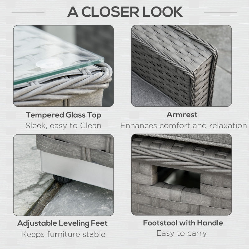 Rattan Haven: 6-Piece Aluminium & Wicker Lounge Set with Plush Cushions and Glass-Top Table