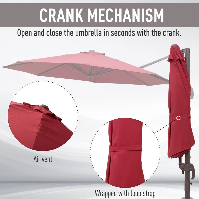 3m Wine Red Cantilever Garden Parasol