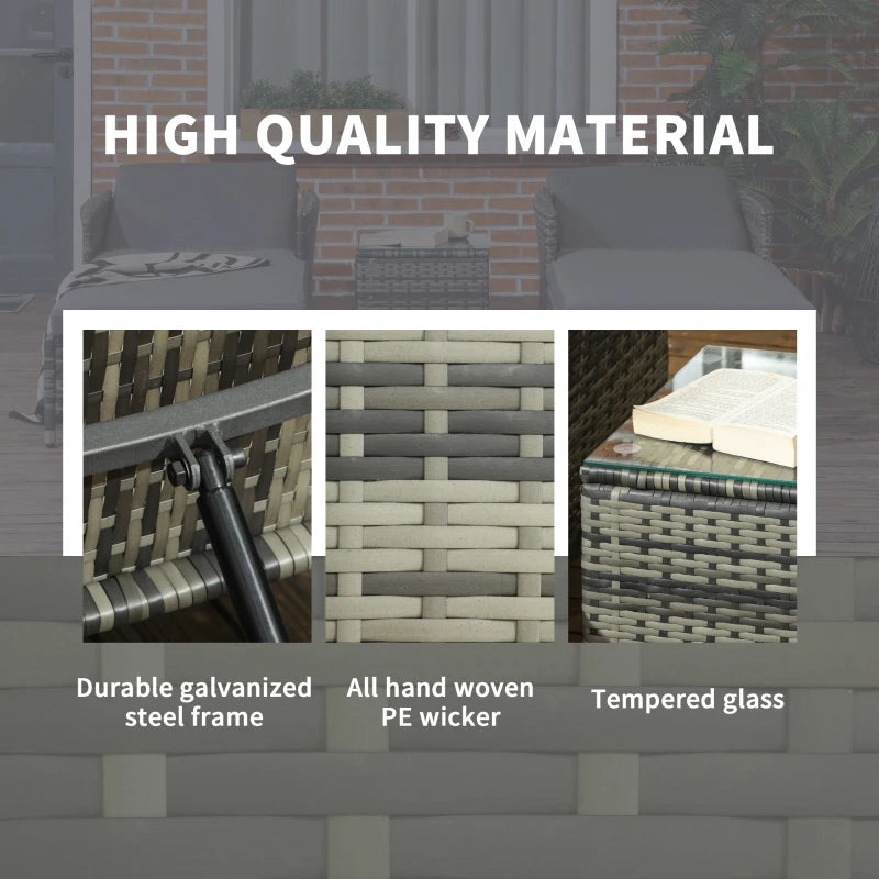 Grey Rattan Sun Lounger Set with Adjustable Backrest and Cushions