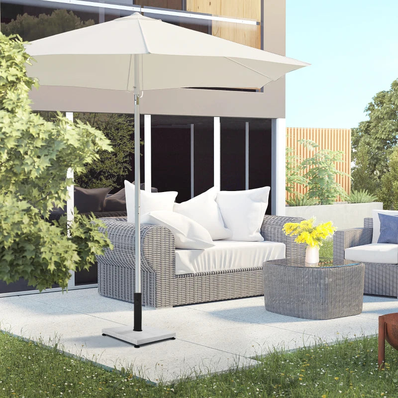 Adjustable White Concrete Garden Parasol Base with Wood Effect - 38mm/48mm Pole Holder