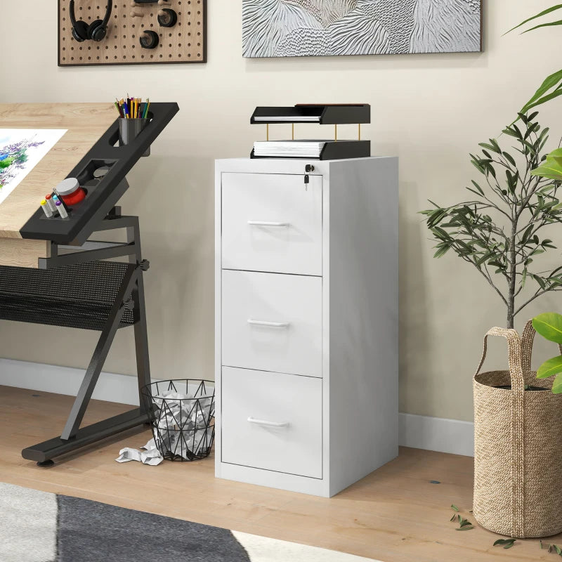 Modern Cream Three-Drawer Steel Filing Cabinet - Stylish Office Storage Solution for Organizing Documents and Files
