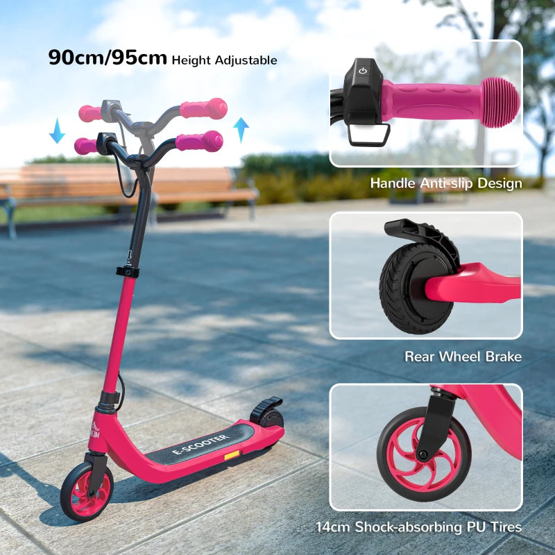 Electric Scooter for Kids 120W Motor Adjustable Height Rear Brake Safe Fun Pink
