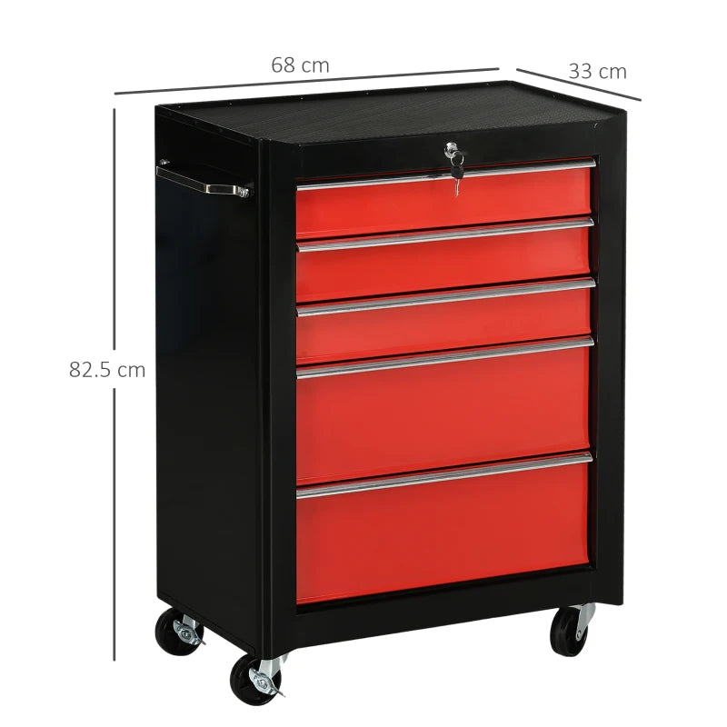 Black & Red Metal Tool Chest With Wheels & Key