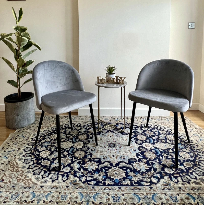 Contemporary Dining Chairs Set of 2 - Soft Fabric Seat & Back for Office, Kitchen, Living Room - Grey