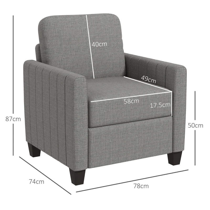 Modern Light Grey Linen-Look Armchair for Stylish Living Room Seating