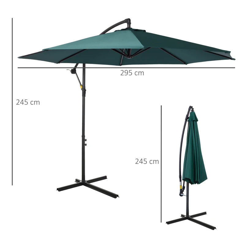 Dark Green Hanging Cantilever Umbrella with Crank Handle - Outdoor Sun Shade