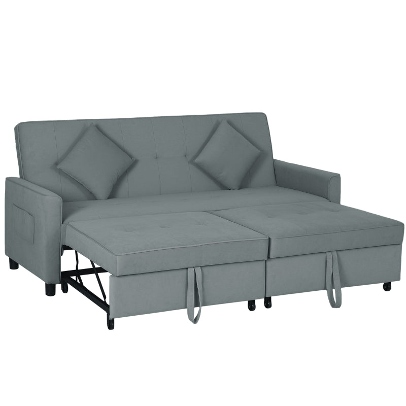 Three-Person Grey Velvet-Feel Sofa Bed for Stylish Living Room Comfort