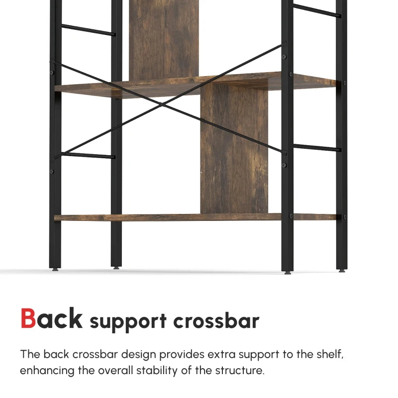 Industrial 5-Tier Storage Unit Bookcase with Open Compartments - Rustic Brown & Black for Office, Living Room, Bedroom