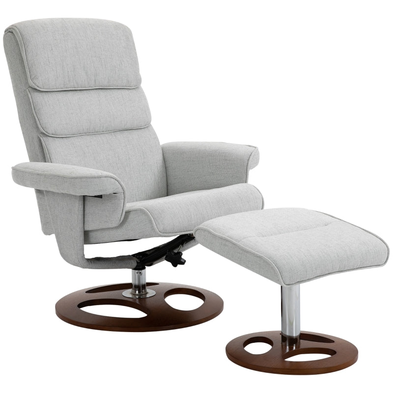 Modern Grey Recliner Chair and Ottoman Set with 360° Swivel, Soft Padding and Wooden Base