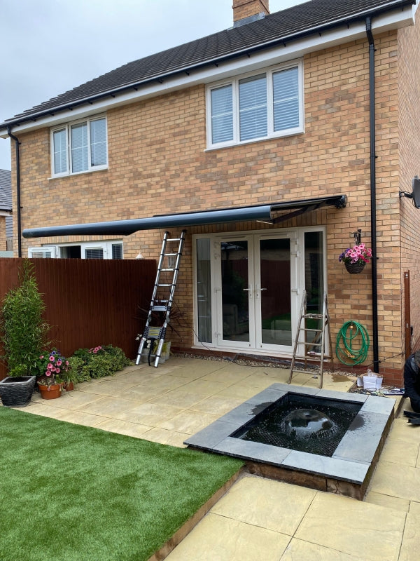 Grey 3.5m x 3m Electric Awning With LED Lights - Fully Retractable