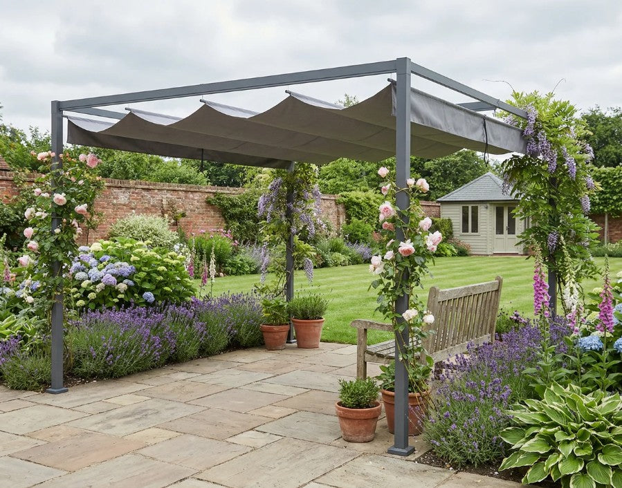 4m x 3m Dark Grey Metal Rectangular Pergola
