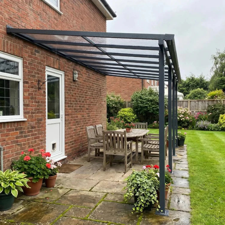 Aluminium Lean To Metal Pergola - 4.35m x 3m, PC Roof, Grey