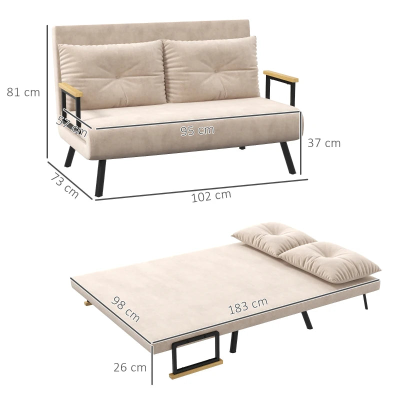 Velvet-Feel Double Sofa Bed with Pillows in Beige – Versatile 4-in-1 Design for Comfort and Style