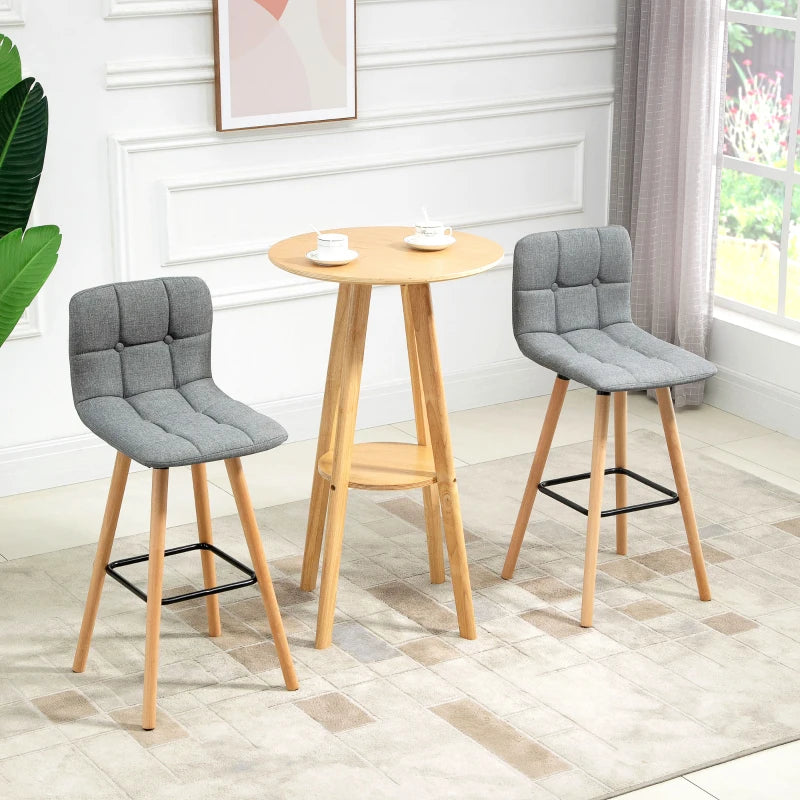 Breakfast Bar Stool Set of 2 - Armless Button-Tufted Counter Height Chairs with Wood Legs & Footrest in Grey