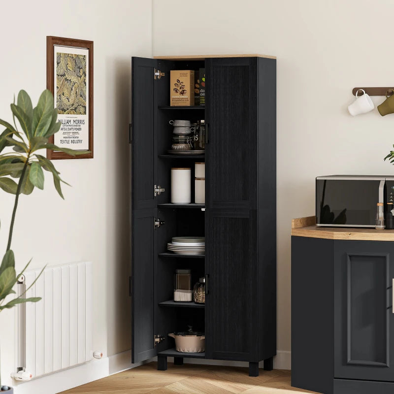 Modern 4-Door Freestanding Kitchen Cupboard - Adjustable Shelves Storage Cabinet, 170cm Black Pantry for Dining Room