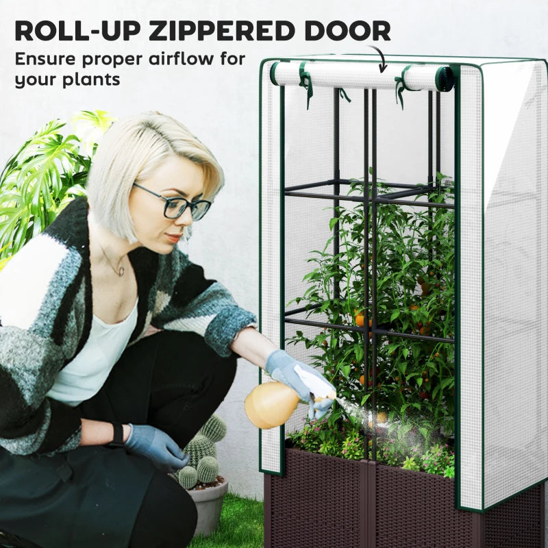 Raised Garden Bed with Trellis - 80 x 40 x 140 cm - Plastic Planter Box for Climbing Plants, Vegetables, and Flowers - Includes Drainage Holes and Drain Plugs