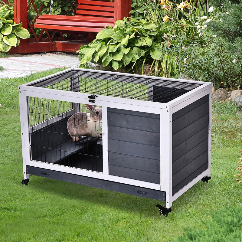 Wooden Guinea Pig Hutch & 2-Floor Bunny Cage with Enclosed Run Area - Stylish Grey Pet Home