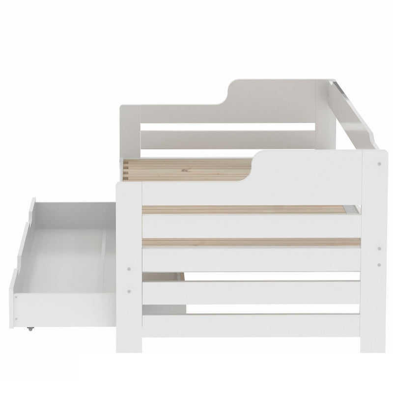 Contemporary White Sofa Bed with Pull-Out Trundle & Storage - Stylish Sleeping Sofa for Living Room & Bedroom, 194L x 180W x 66H cm