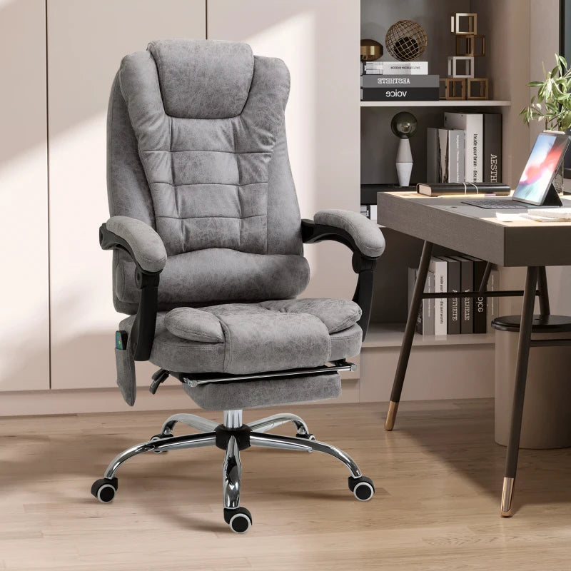 Vinsetto Heated Vibration Massage Executive Office Chair - Adjustable Ergonomic High Back Recliner with Footrest - Grey