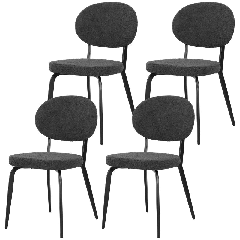 Set of 4 Modern Black Boucle Dining Chairs - Stylish Upholstered Seating for Dining Room or Kitchen