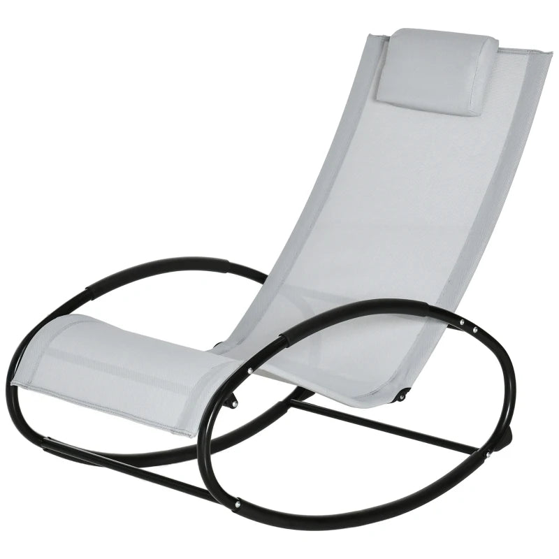 Grey Outdoor Rocking Sun Lounger with Pillow