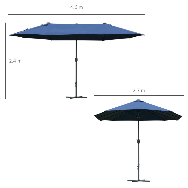 Dark Blue Double-sided Crank Sun Umbrella Canopy - 4.6M