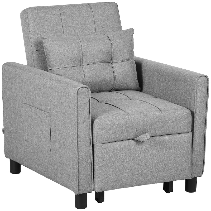 Light Grey Linen-Look Single Chair Bed for Compact Spaces and Versatile Use