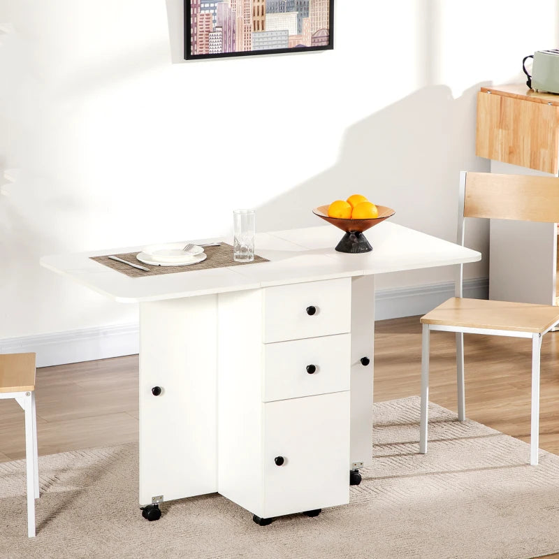 Multi-Storage White Drop Leaf Dining Table for Six - Space-Saving, Stylish Design for Modern Homes