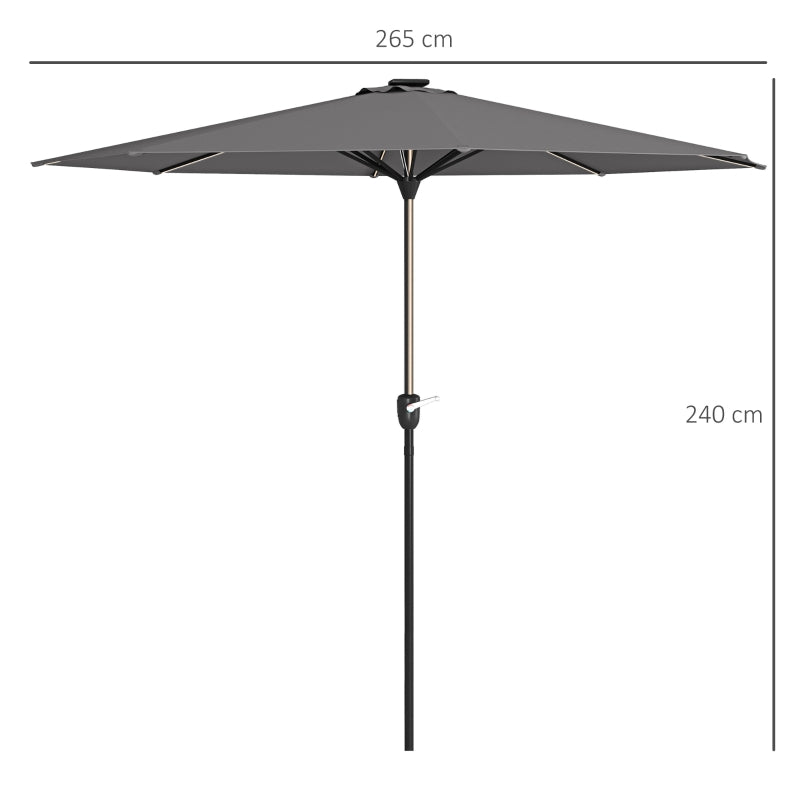 Charcoal Grey Solar LED Patio Umbrella with Crank Handle