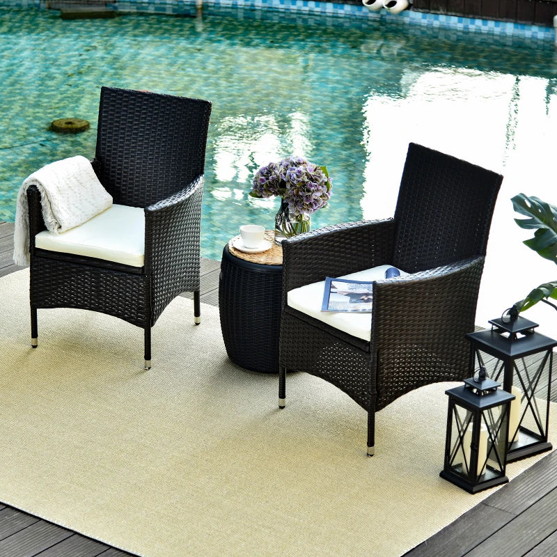Deep Coffee Rattan Armchair Set with Cushions
