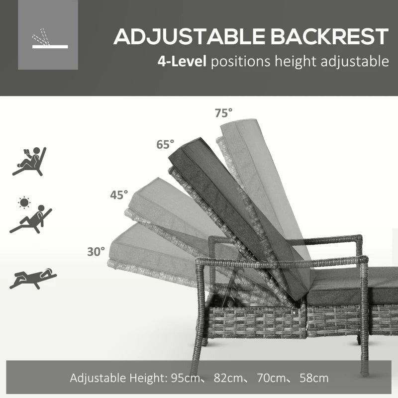 Grey Rattan Sun Loungers Set of 2 with Cushion