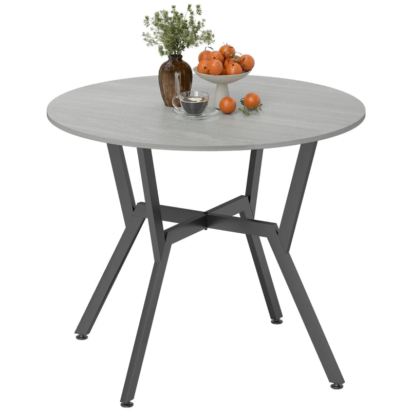 Round Grey Dining Table with Black Legs - 90 x 76 cm Kitchen Table with Anti-Slip Foot Pads for Living Room