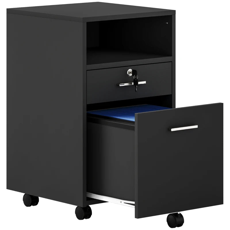 Vinsetto Lockable Two-Drawer Filing Cabinet on Wheels - Stylish Black Storage Solution for Home Office Organization